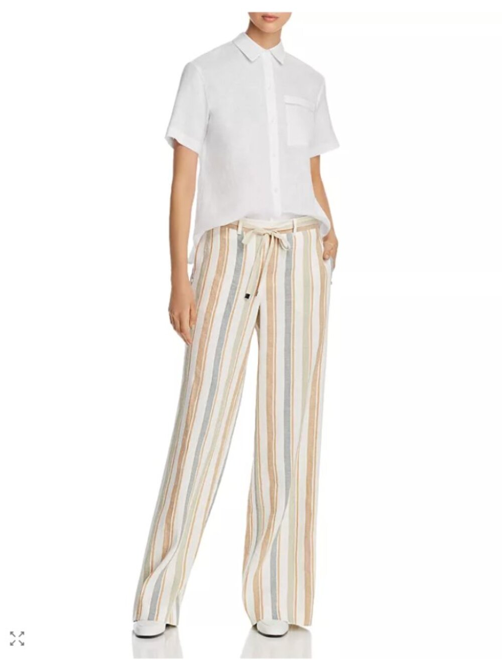 LAFAYETTE 148 NY Columbus Striped Wide-Leg Linen Pants, Multi-Color, Size XXL - Picture 2 of 11